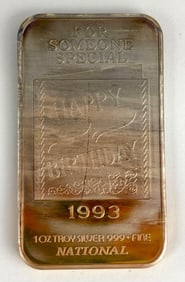 1993 National Mint Happy Birthday 1 oz .999 Fine Silver Ingot/ Bar