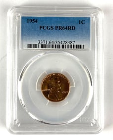 PCGS Graded 1954 1 Cent Lincoln Wheat Cent PR64RD
