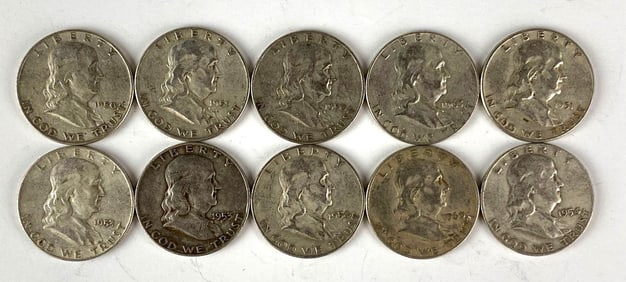 Group of 10 Benjamin Franklin Silver Half Dollars