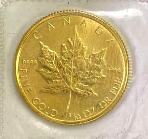 1987 Canada $5 Maple Leaf 1/10 oz .999 Gold Coin