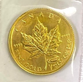 1999 Canada $5 Maple Leaf with 20 Year Anniversary Privy 1/10 oz .999 Gold Coin