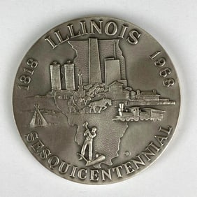 1968 Illinois Sesquicentennial 4.08 oz .999 Pure Silver Commemorative Round