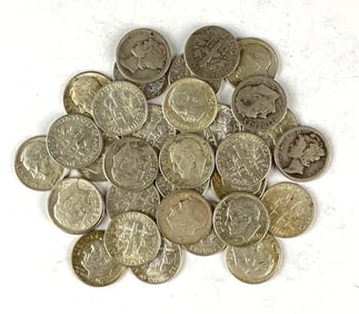 Group of 30 Roosevelt Silver Dimes and More