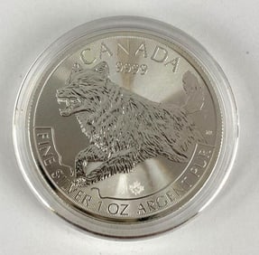 2018 Canada $5 Wolf with Maple Leaf Privy 1 oz .999 Fine Silver Coin