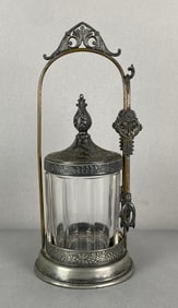 Antique Rogers Smith Clear Paneled Glass Silver Plate Pickle Castor