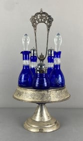 Mermod Jaccard 5 Piece Cobalt Cut To Clear Glass Castor Set