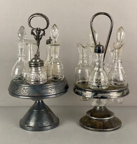 Group of 2 Pressed Glass Silver Plates Castor Sets