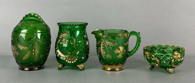 Group of 4 EAPG Emerald Green Items