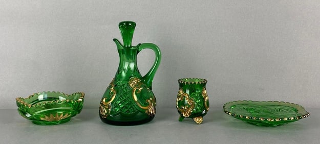 Group of 4 EAPG Emerald Green Items