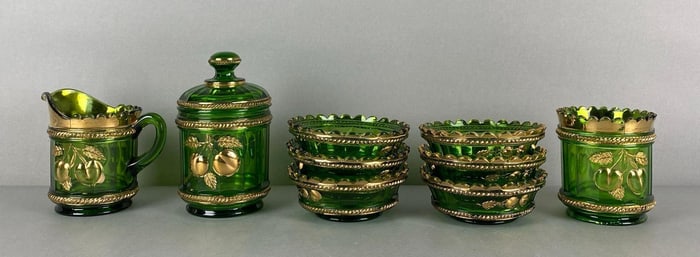 Group of EAPG Emerald Green and Gilt Items