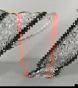 EAPG Daisy and Button Pattern Ruby and Clear Pitcher: Early American Pressed Glass, measures 9 x 9 x 5 inches