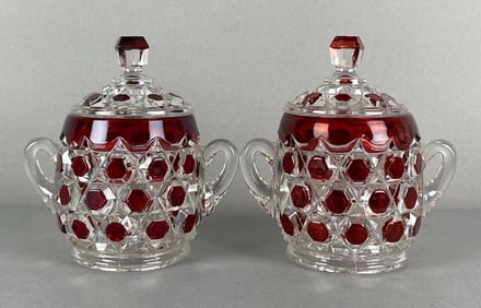 Group of 2 EAPG Ruby and Clear Sugar Bowls