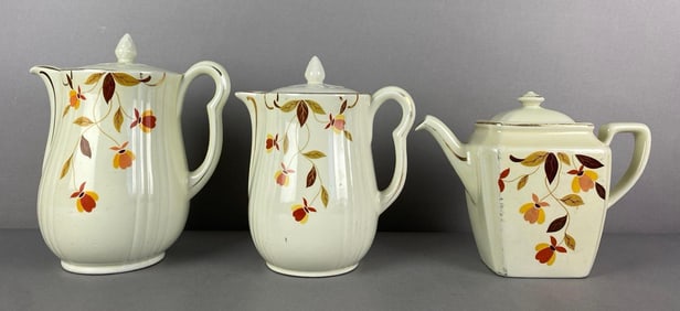 Group of 3 Hall Jewel Tea Autumn Leaves Coffee and Tea Pots