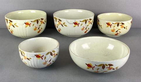 Group of Halls Jewel Tea 5 Autumn Leaves Pottery Mixing Bowls