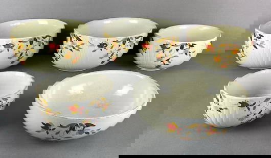Group of Halls Jewel Tea 5 Autumn Leaves Pottery Mixing Bowls: All marked on bases, largest measures 4 3/4 x 9 inches