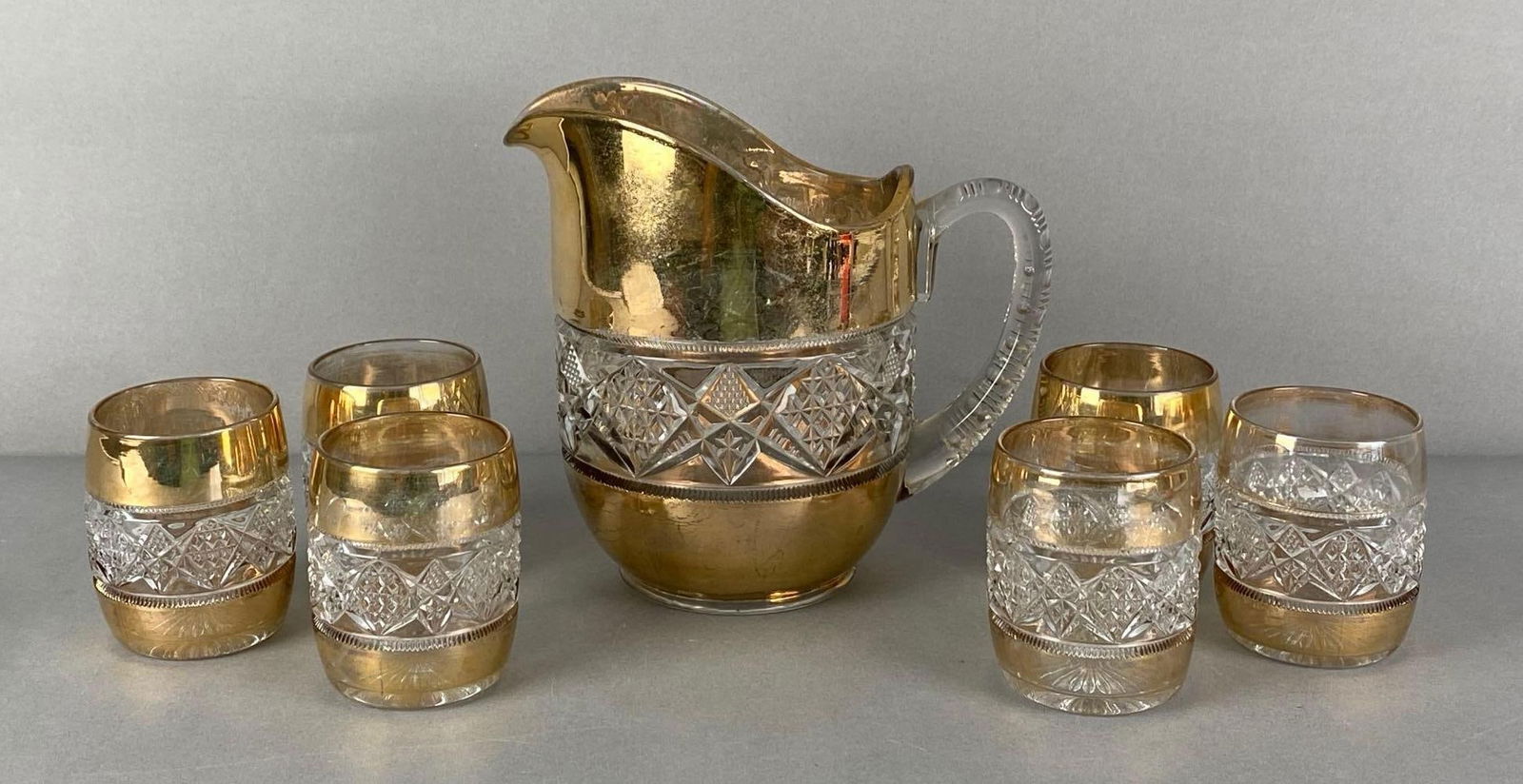 Set of 7 EAPG Gold Flash Pitcher and Glasses (1 of 3)