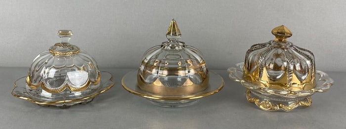Group of 3 EAPG Gold Flash Butter Dishes