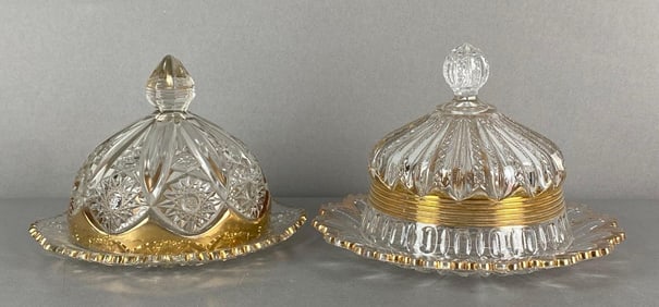 Group of 2 Set of 7 EAPG Gold Flash Butter Dishes