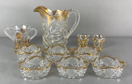 Group of EAPG Gold Flash Berry Bowls and More