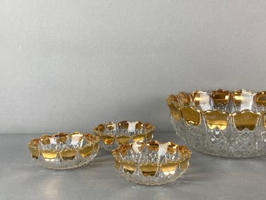 Set of 7 EAPG Gold Flash Button Panel Master and Berry Bowls
