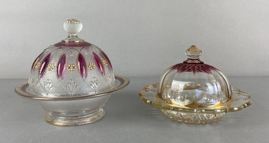 Group of 2 EAPG Amethyst Flash Butter Dishes