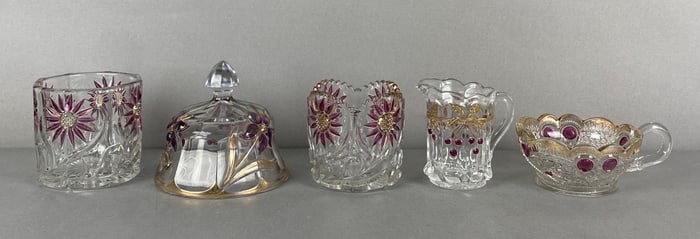 Group of 5 EAPG Amethyst Gold Flash Items