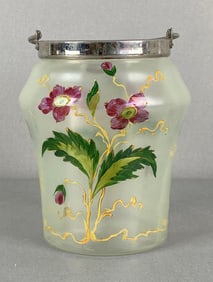 Hand Painted Floral Enamel Glass Biscuit Barrel