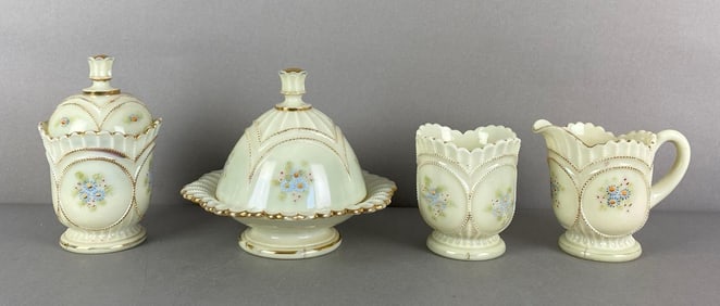 Group of 4 Custard Glass Items
