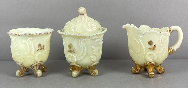 Group of 3 Custard Glass Items