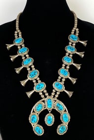 Jon McCray IHMSS Sterling Silver and Turquoise Squash Blossom Necklace