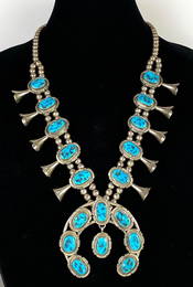 Jon McCray IHMSS Sterling Silver and Turquoise Squash Blossom Necklace