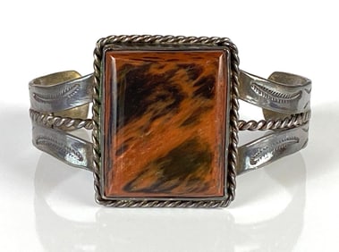 Sterling Silver Native American Petrified Wood Cuff Bracelet
