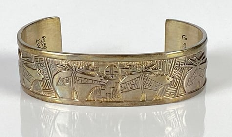 Artist Signed RMT Sterling Silver Storyteller Cuff Bracelet