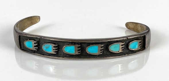 Sterling Silver Native American Turquoise Bear Paw Cuff Bracelet