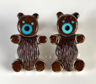 Artist Signed Ernest Leeklea Teddy Bear Earrings