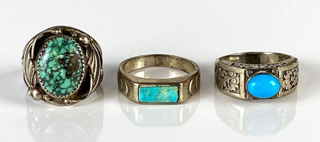 Group of 3 Sterling Silver Native American Turquoise Mens Rings