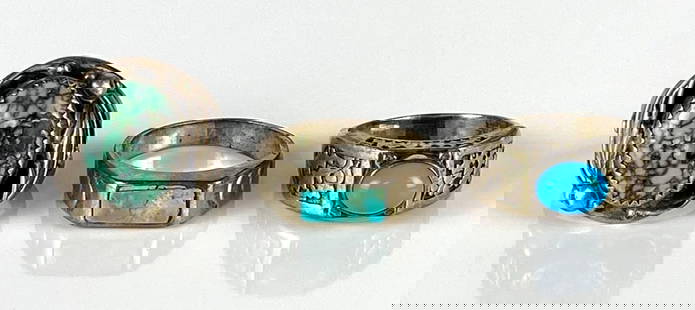 Group of 3 Sterling Silver Native American Turquoise Mens Rings: Sizes range from 11 1/2 - 13