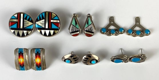 Group of Sterling Silver Native American Earrings