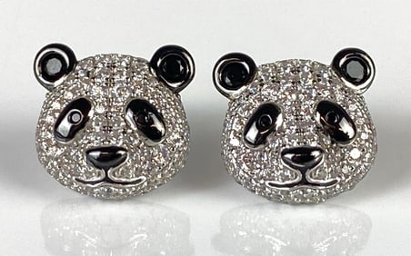 Pair of Sterling Silver CZ Panda Bear Stud Earrings