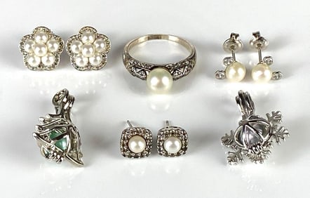 Group of Sterling Silver and Pearl Jewelry