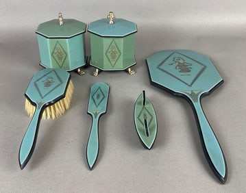Blue Lucite Empire Art Deco Grecian Woman Dresser Set