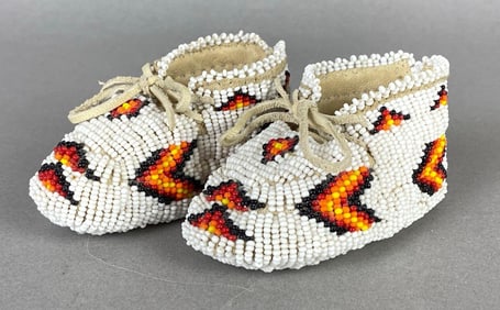 Native American Childrens Beaded Leather Moccasins