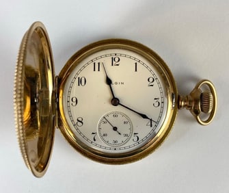 14K Gold Elgin Hunter Style Personalized/Engraved Pocket Watch