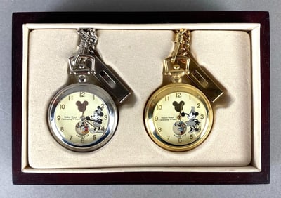 1998, Disney Mickey and Minnie Through the Years Commemorative Pocket Watch Set
