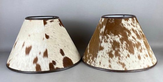 Group of 2 Pottery Barn Cowhide Lamp Shades