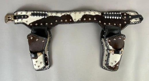 Disney Childrens Sized Black and White Cowhide Leather Holster