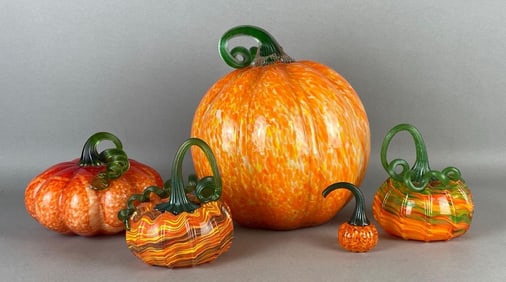 Group of 5 Hand-Blown Art Glass Pumpkins
