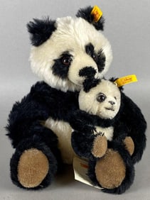 Steiff Mohair Mother and Child Panda Plush