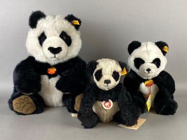 Group of 3 Steiff Panda Bear Plushes