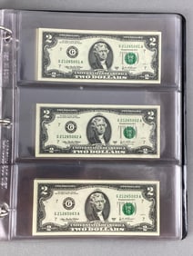 Group of 23 2003 Series A Green Seal $2 Federal Reserve Notes in Consecutive Serial Order